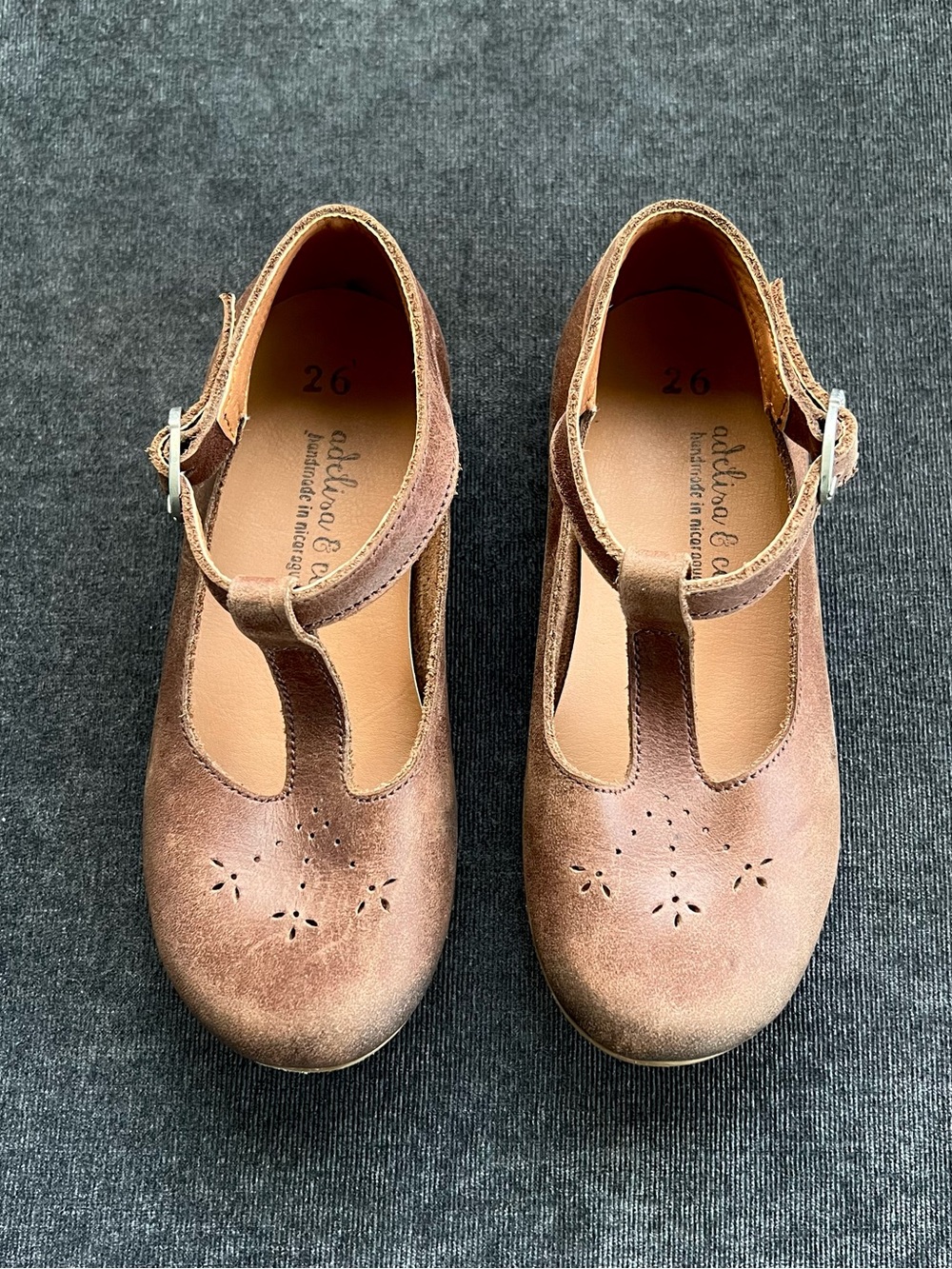 Adelisa & Co. Girls Espresso Catarina Mary Jane Leather Shoes Size 9.5